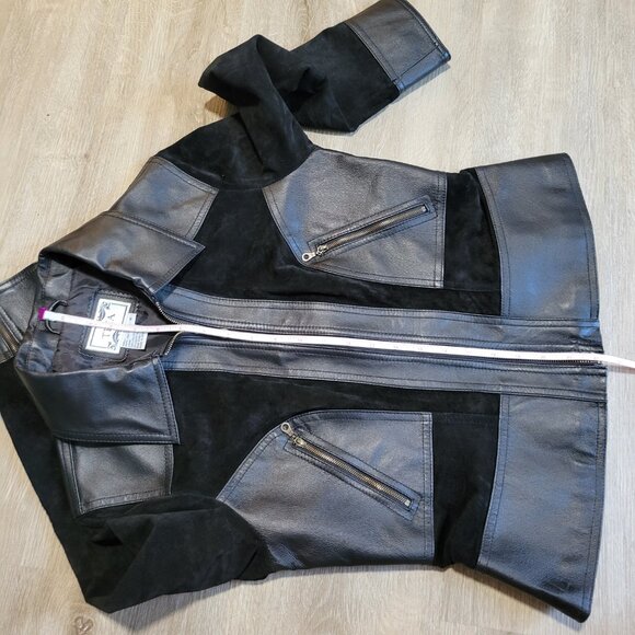 TRIA Women's Black Leather Jacket Zip Suede And Leather Size Medium Lined EUC - Picture 11 of 14